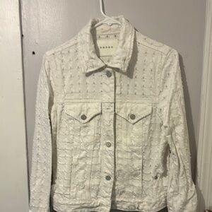 Blank NYC White Jean Jacket with Lace Overlay